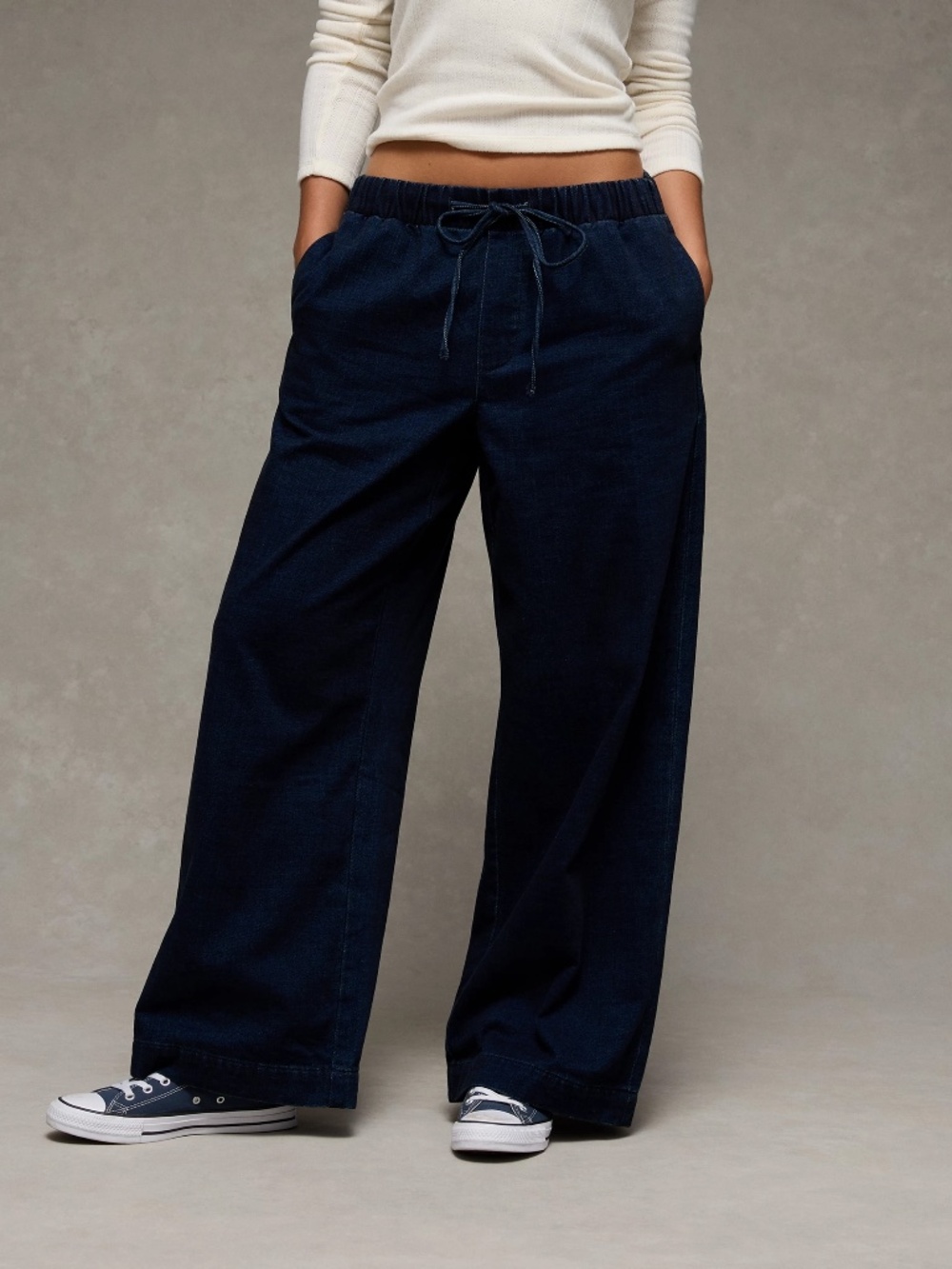 American Eagle AE Cozy Dreamy Drape Low-Rise Ultra Wide-Leg Jean Drawstring